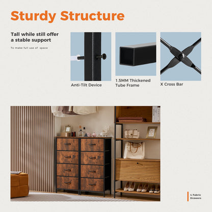 4 Drawer Dresser, Wide Chest Drawers Nightstand Storage Tower Storage Fabric Dresser With Wood Top for Living Room