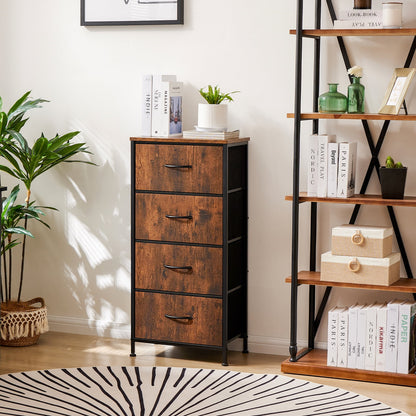 4 Drawer Dresser, Wide Chest Drawers Nightstand Storage Tower Storage Fabric Dresser With Wood Top for Living Room