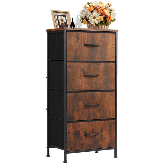 4 Drawer Dresser, Wide Chest Drawers Nightstand Storage Tower Storage Fabric Dresser With Wood Top for Living Room